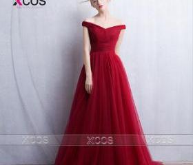 Red Carpet Long Evening Dresses Off The Shoulder Pleated Abito Da Sera ...